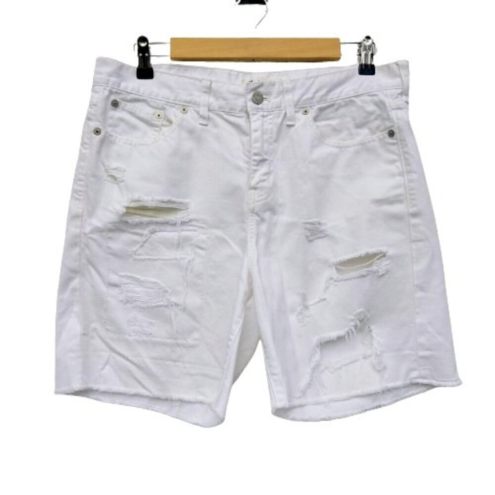 Madewell Jeans Shorts Size 33 Relaxed Denim Distressed White 7" Inseam Cut Offs